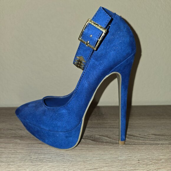 JustFab Verena Ankle Strap Cobalt Blue Heels Size 7M NWOB - Picture 7 of 13